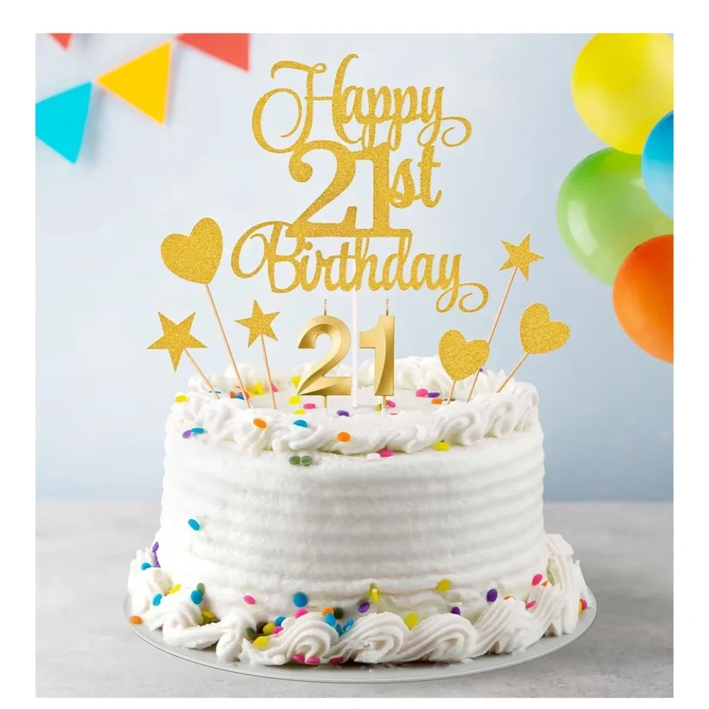 Gold 21st Birthday Cake Topper Set - Party individual Decorations Gold